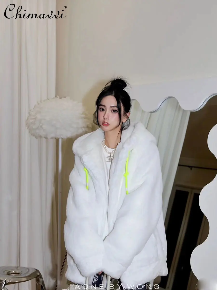 Environmental Protection Mink Plush Thickened Fur Coat for Women 2024 Winter New Fashion Sweet Mid-Length Warm and Loose Jackets