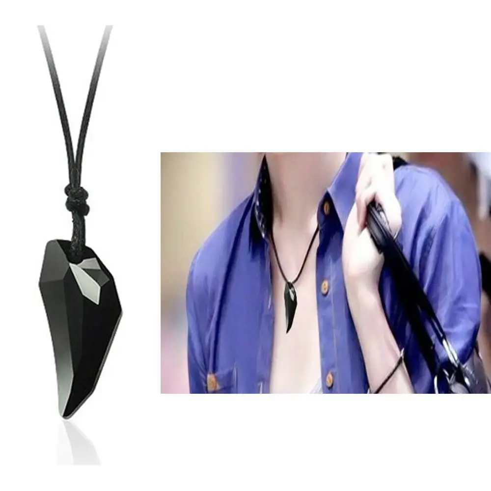 Adjustable Length Couple Accessories Black Sapphire Austrian Crystal 18K Plated Wolf Tooth Pendant Necklace Fine Polished
