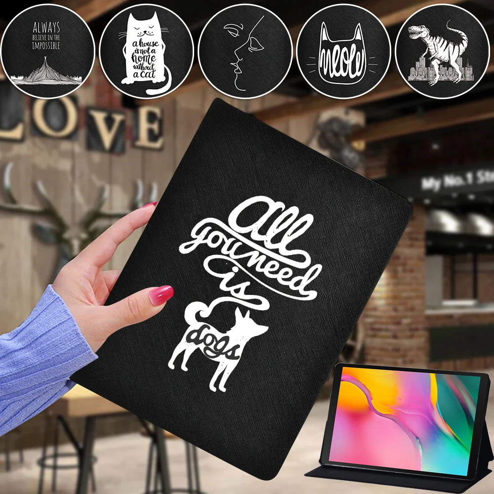 Tablet Case for Samsung Galaxy Tab S7 11/Tab S6 Lite 10.4/S6 10.5/S5e 10.5/S4 10.5 Inch White Picture Print Leather Stand Cover