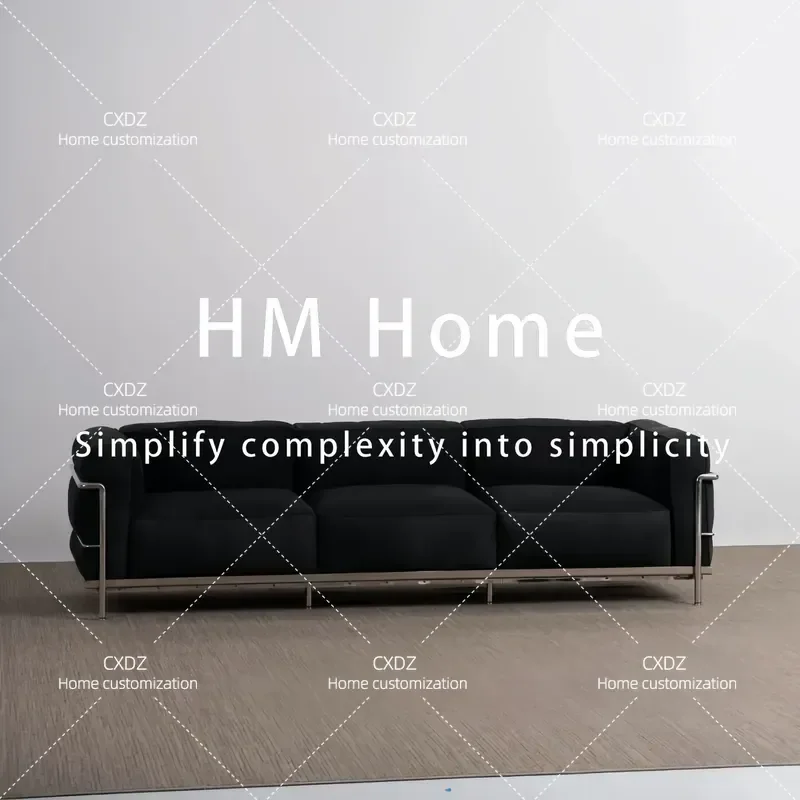 Minimalist Black Fabric 3 Seater Sofa High Elastic Foam Sponge Metal Frame Living Room Furniture