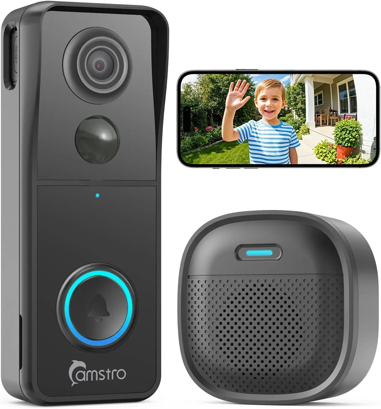 

Беспроводная камера-домофон с видео 3K, функцией обнаружения людей, двусторонней аудиосвязью, ночным видением, совместима с Alexa и Google Assistant