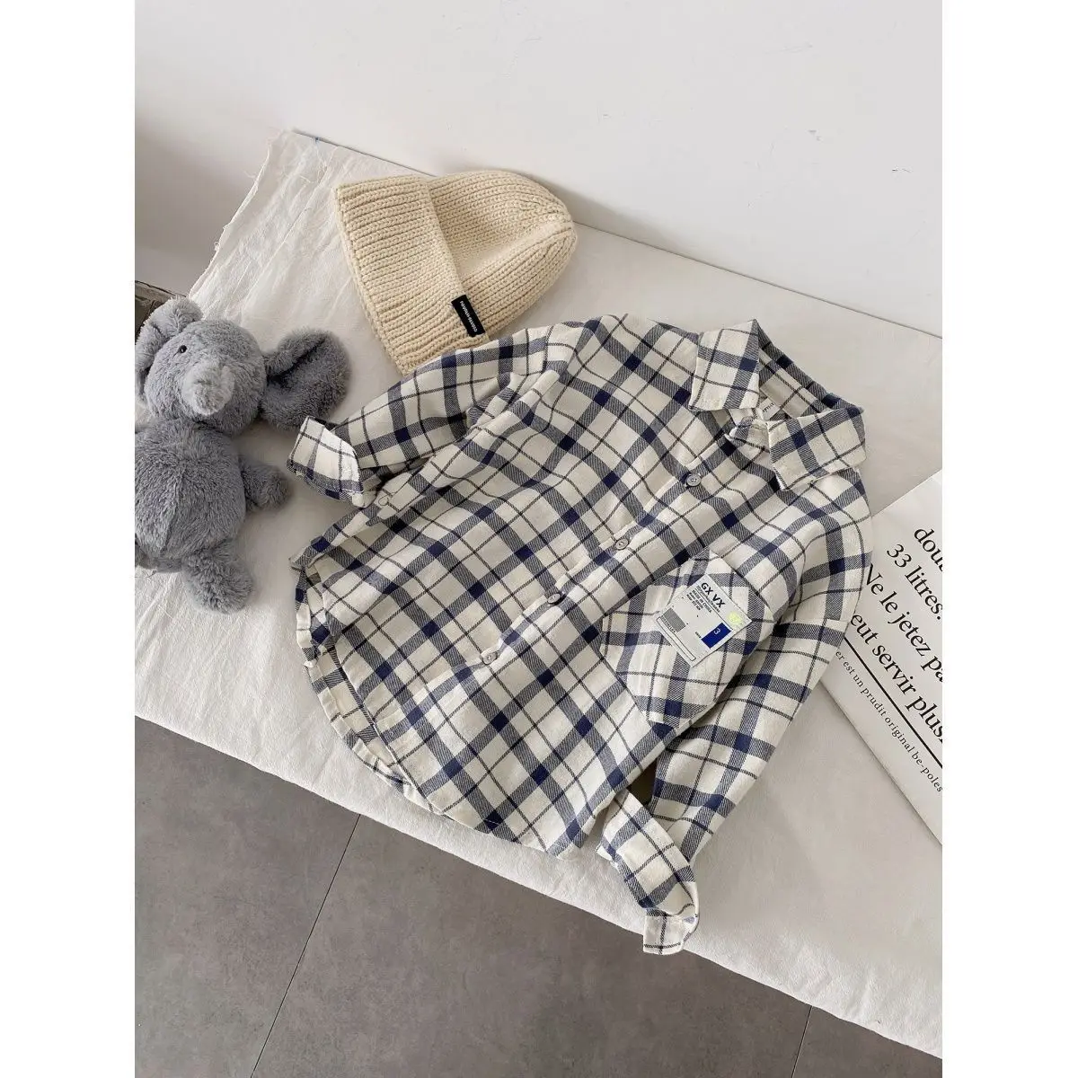 Children's shirt 2024 new boys' baby cotton checkered shirt spring and autumn children's fashion lapel shirt top 1-8 years old