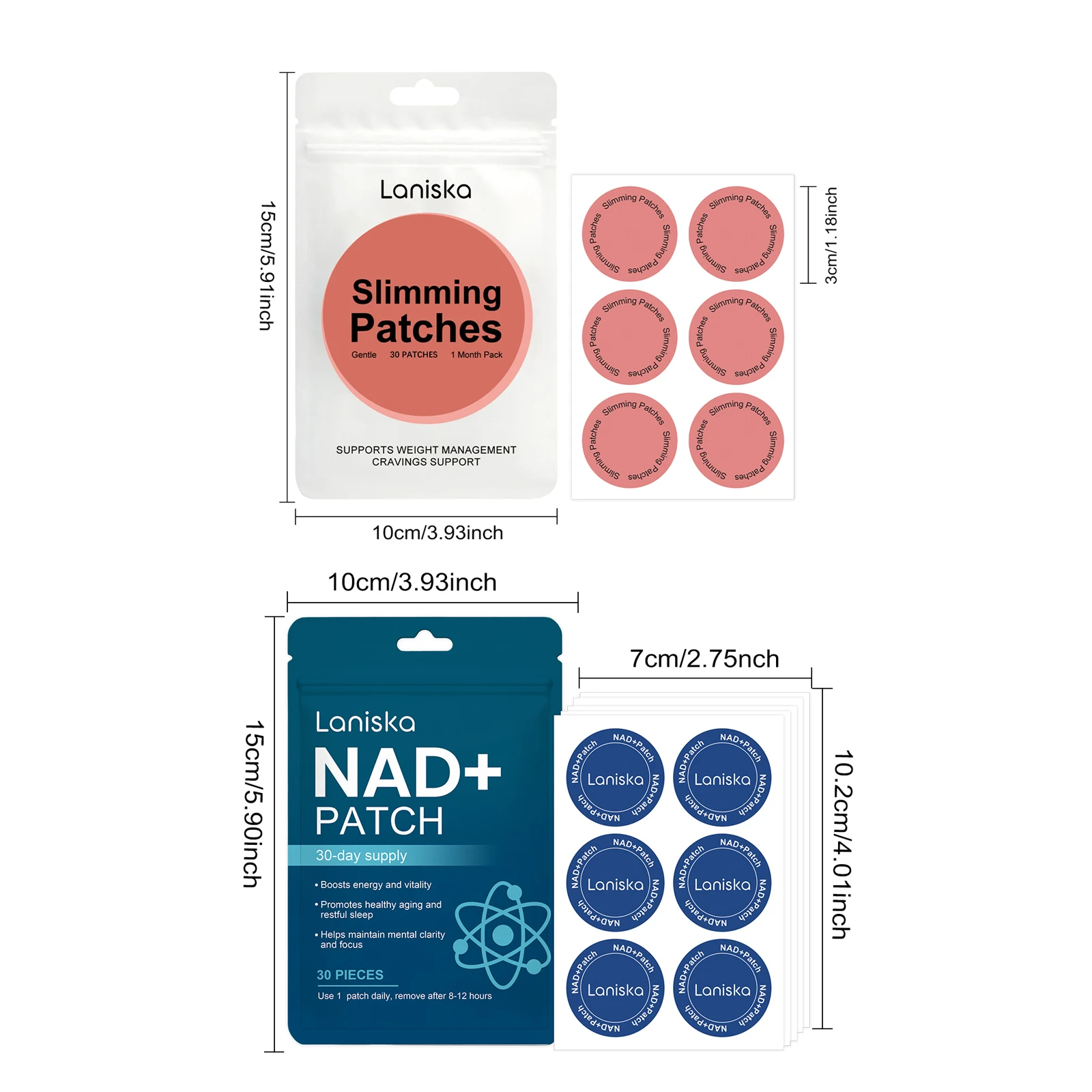 NAD+ Energy Support Patches and Slimming Weight Management Patches Set Total 60 Pieces Gentle Body Skin Stickers
