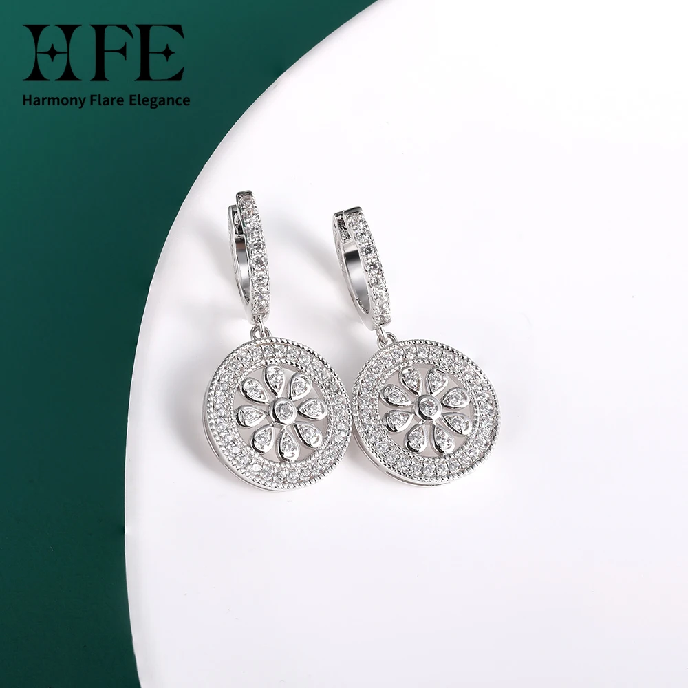 

HFE Round Flower Pendant Tassel Earrings 5A Zircon Hollow Vintage Elegant Women's Accessories Boutique Jewelry