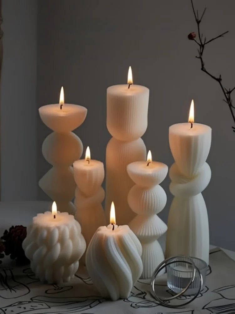 Aromatherapy Candles, Large Pillar Ribbed Decorative Candles, Soy Wax, Suitable for Gifts, Room Shelves, Home Ribbed Decoration