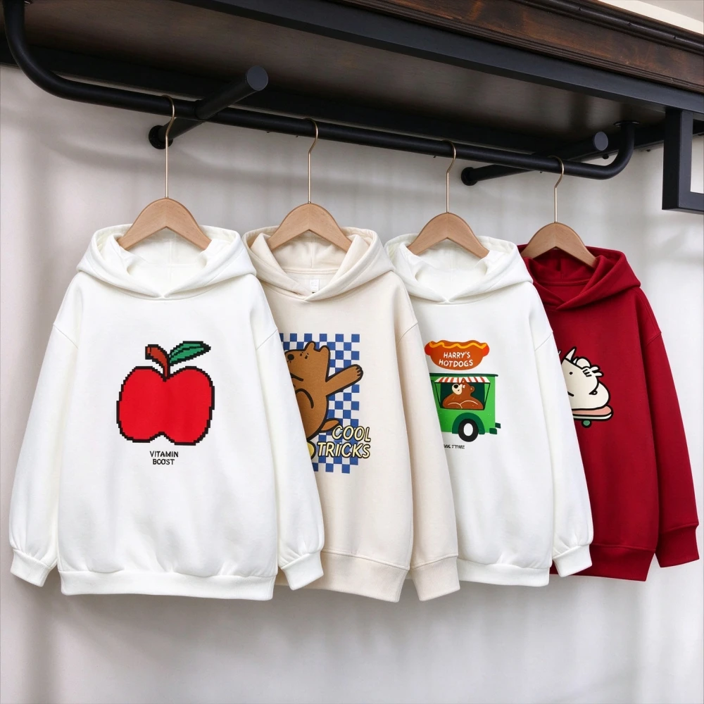 Toddlers Long Sleeve Hooded Sweatshirt Colorful Cartoon Figure Print Hoodie Crew Neck Casual Kids Top For Autumn Daily Outfit
