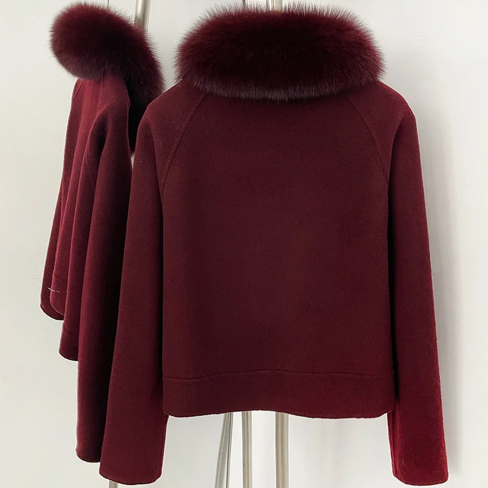 OFTBUY Neue Winter-Oberbekleidung für Damen, Kurze 100% Reine Wolljacke, Übergroßer Echter Fuchspelzkragen, Reißverschluss-Kurzmantel für Damen – Detail 12