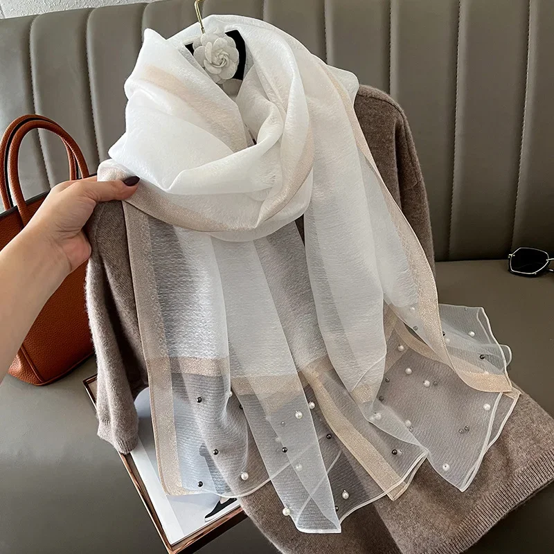 2024 Luxury Brand Women Fashion Scarf Plain Solid Silk Linen Shawls Scarves Summer Lady Bandanas Foulard Hijab