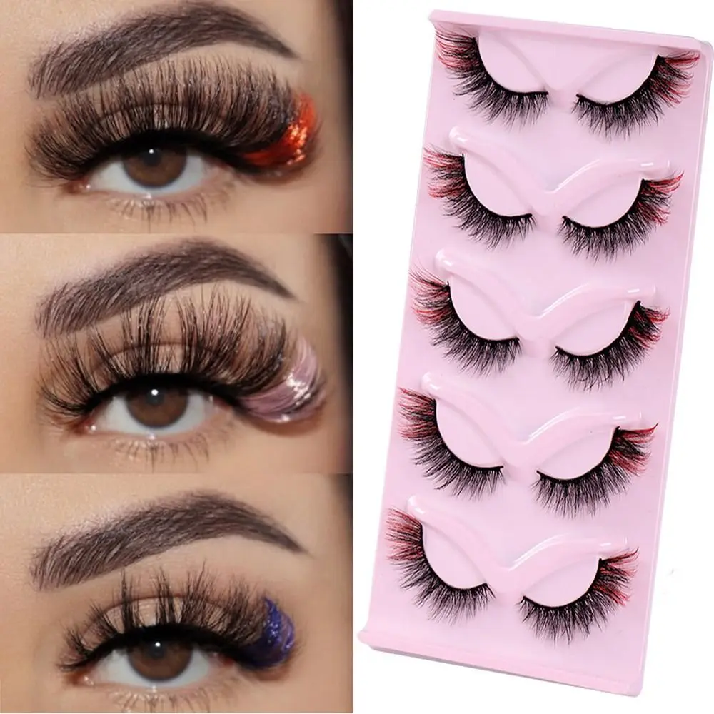 

Mink Colorful False Eyelashes 3 D Effect Full Strip Cat Eye Colored Eyelashes Reusable Thick Curl Mix Fake Lashes Halloween