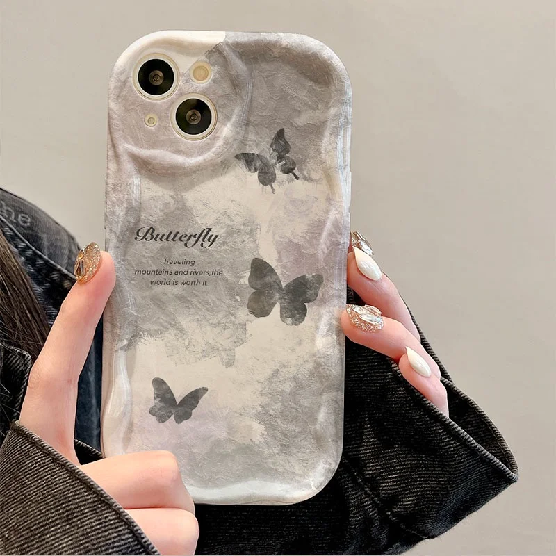 High-quality Case for iPhone X/XS/XR/XSmax /11 12 13 14 15Pro Max Plus Series Grey Butterfly pattern  tpu phone case