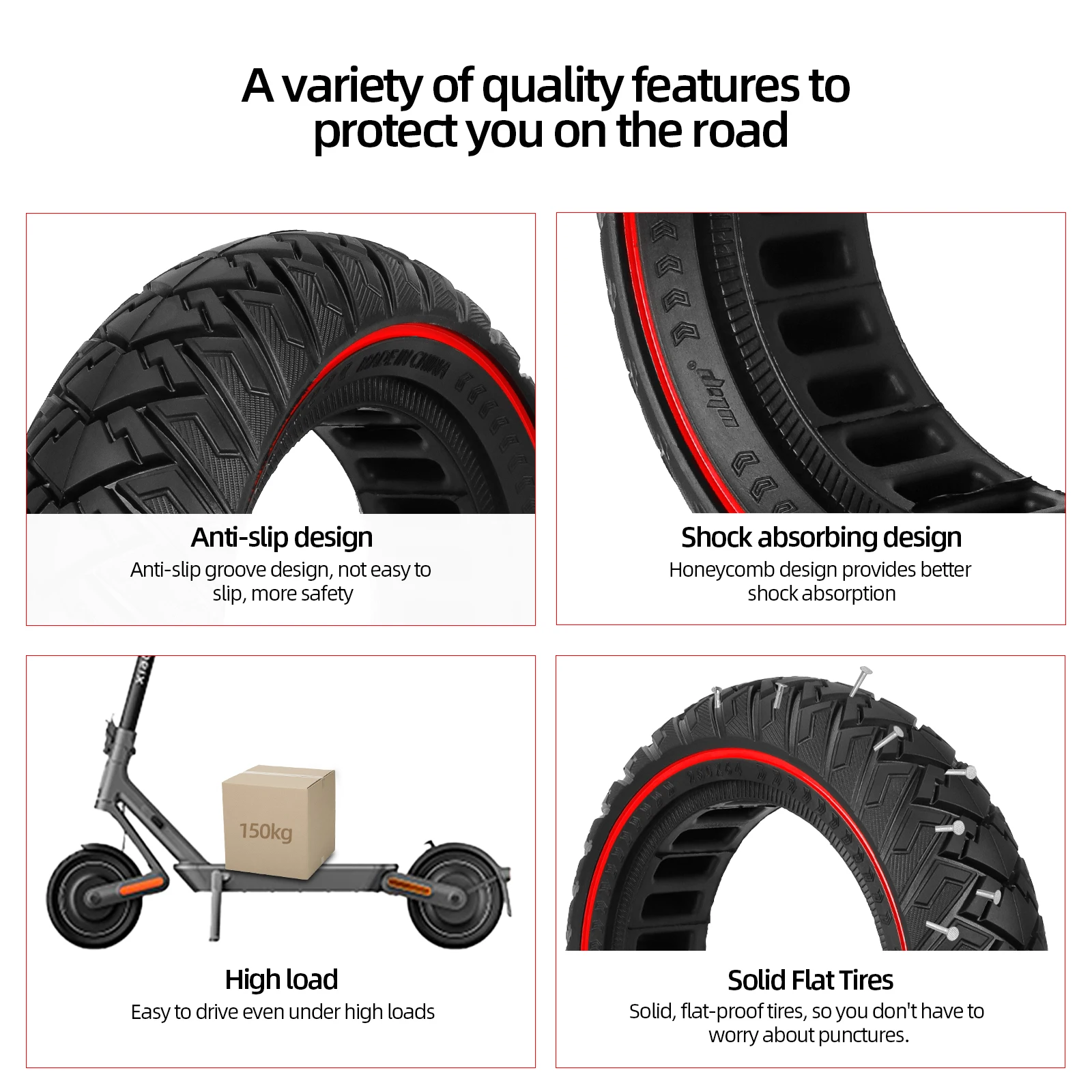 Ulip Scooter Solid Tire 250x64/250x54 Tubeless Tyre Front Or Rear Wheel Replacement 10 Inch Rubber Solid Tyre For Xiaomi 4 Ultra