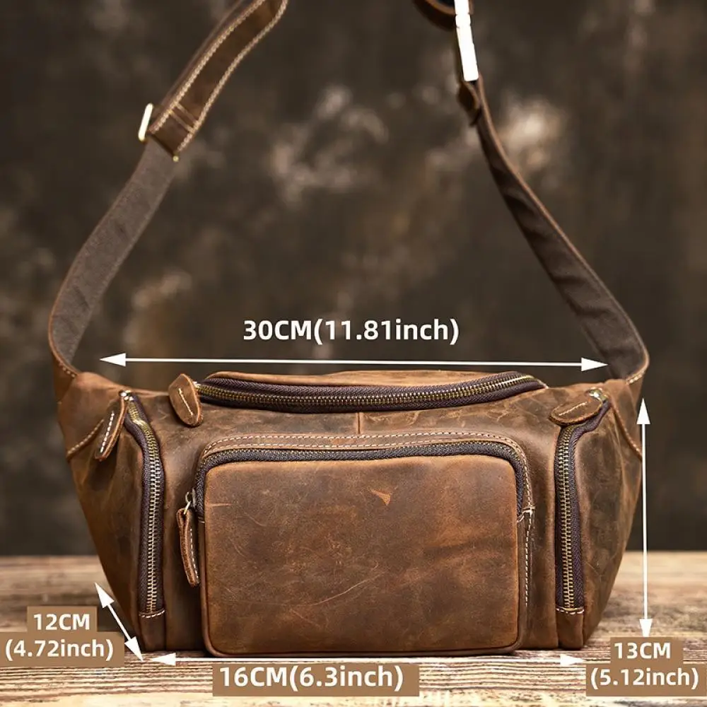 Nupugoo Leder Hüft tasche Herren Retro Cross body lässige Brusttasche multifunktion ale verrückte Pferd Ledertasche – Detail 1