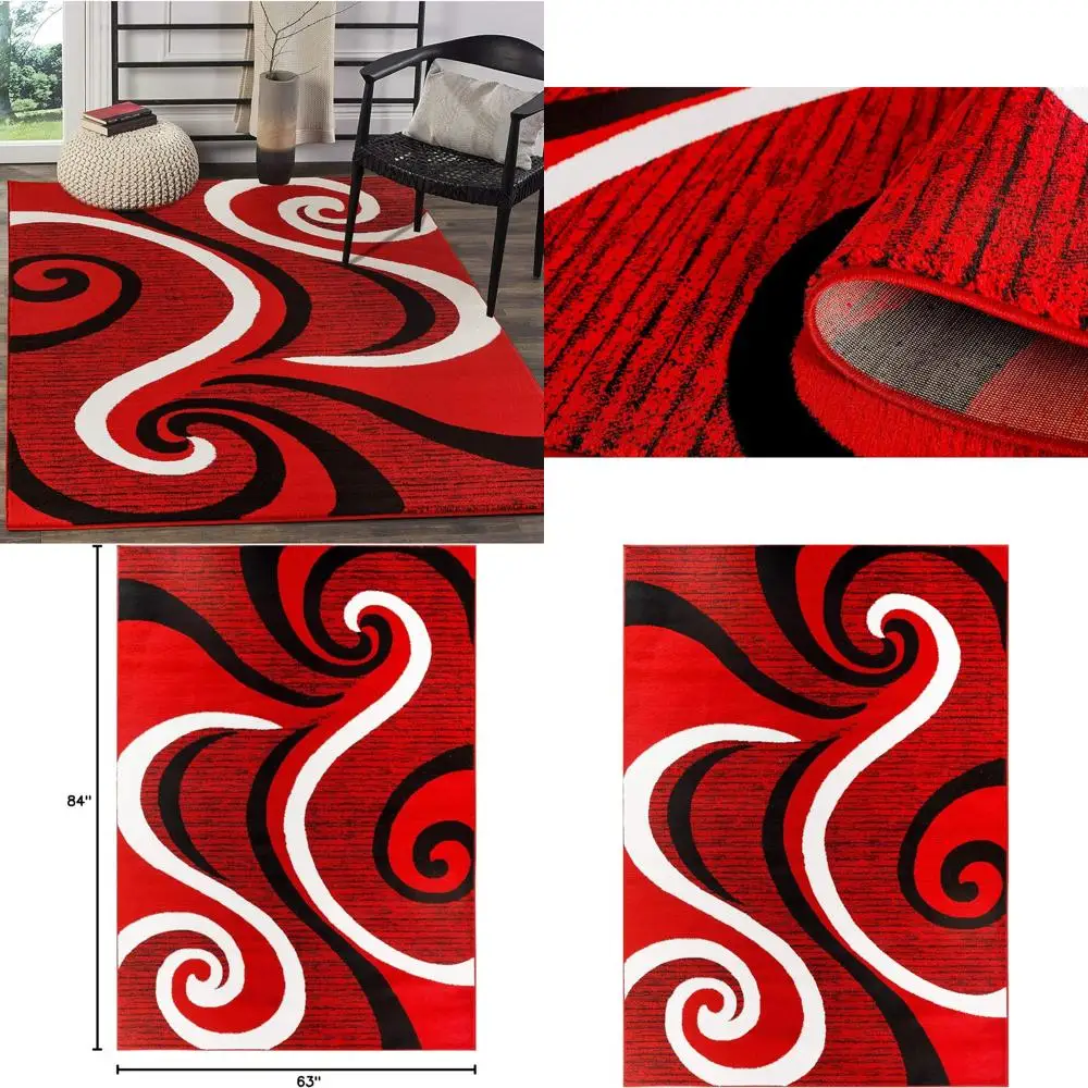 

Contemporary Red Swirls 5x7 Area Rug for Bedroom, Living Room, and Dining Room - Sevilla Collection 4817
