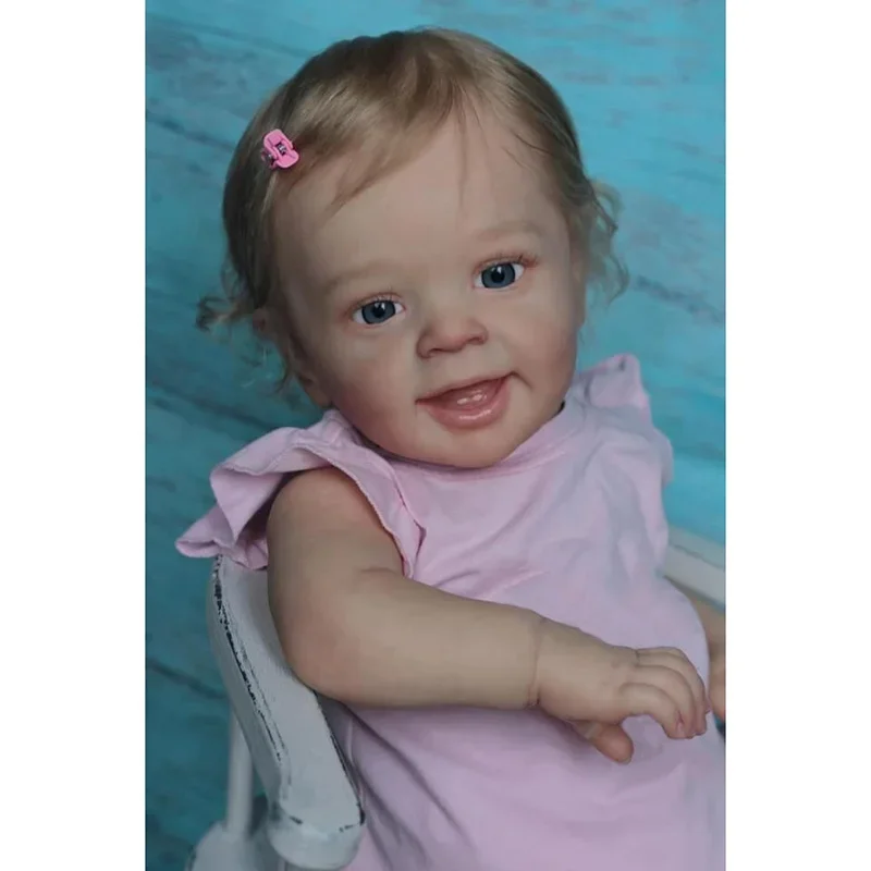 

60CM Reborn Doll YANNIK Smile Pink Baby Silicoen Baby Doll with Rooted Hair Lifelike Soft Touch with 3D Skin Venis for Girl Gift