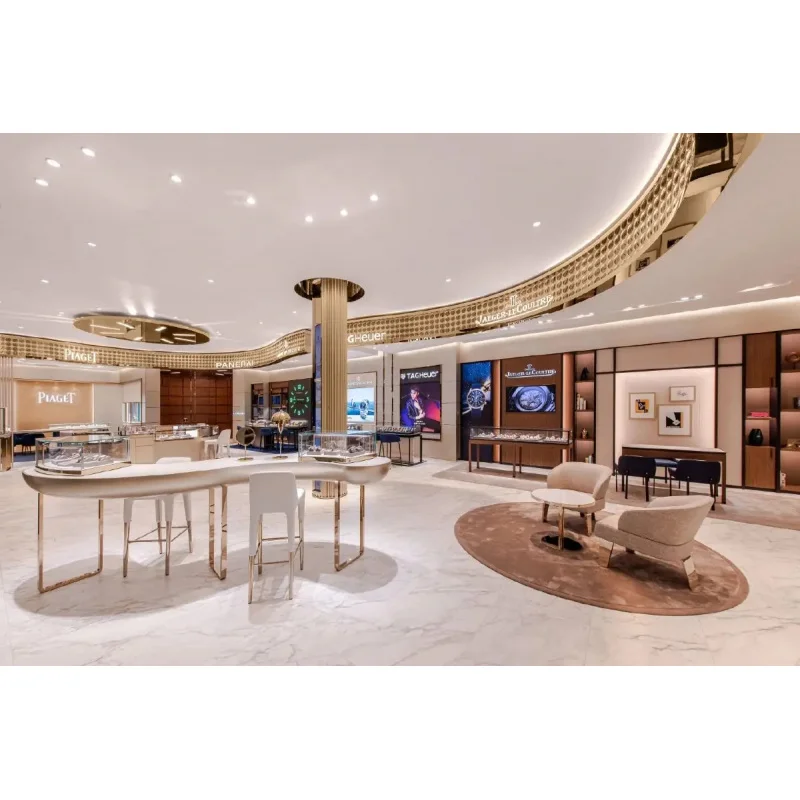 custom.Modern LED Lighting Marble Jewellery Counter Top Display Metal Glass Cabinet Jewelry Display Showcase