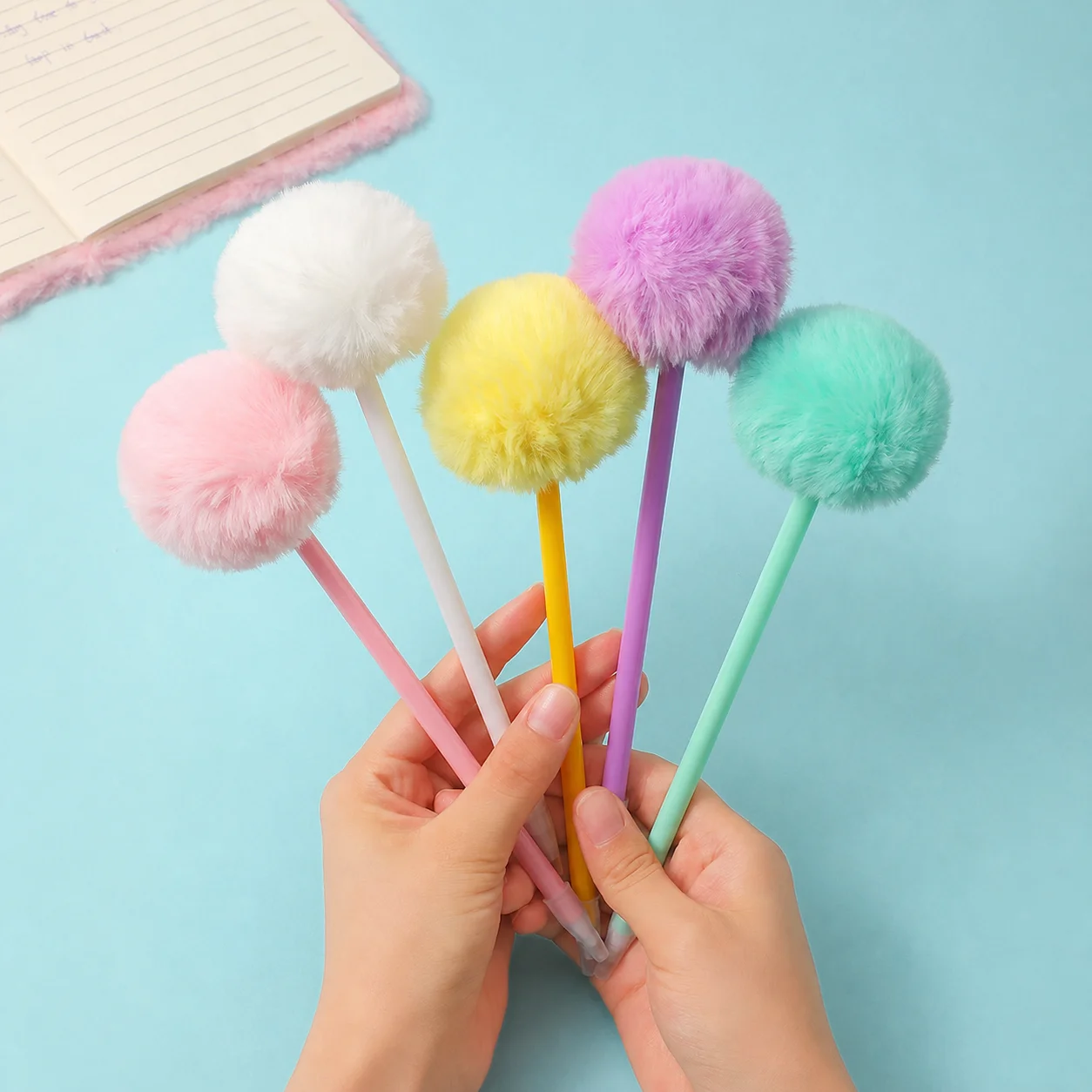 Cute Fluffy Pom Pom Gel Pen 0.8mm Creative Stress Relief Writing Pen For Students Journaling Back To School Gift