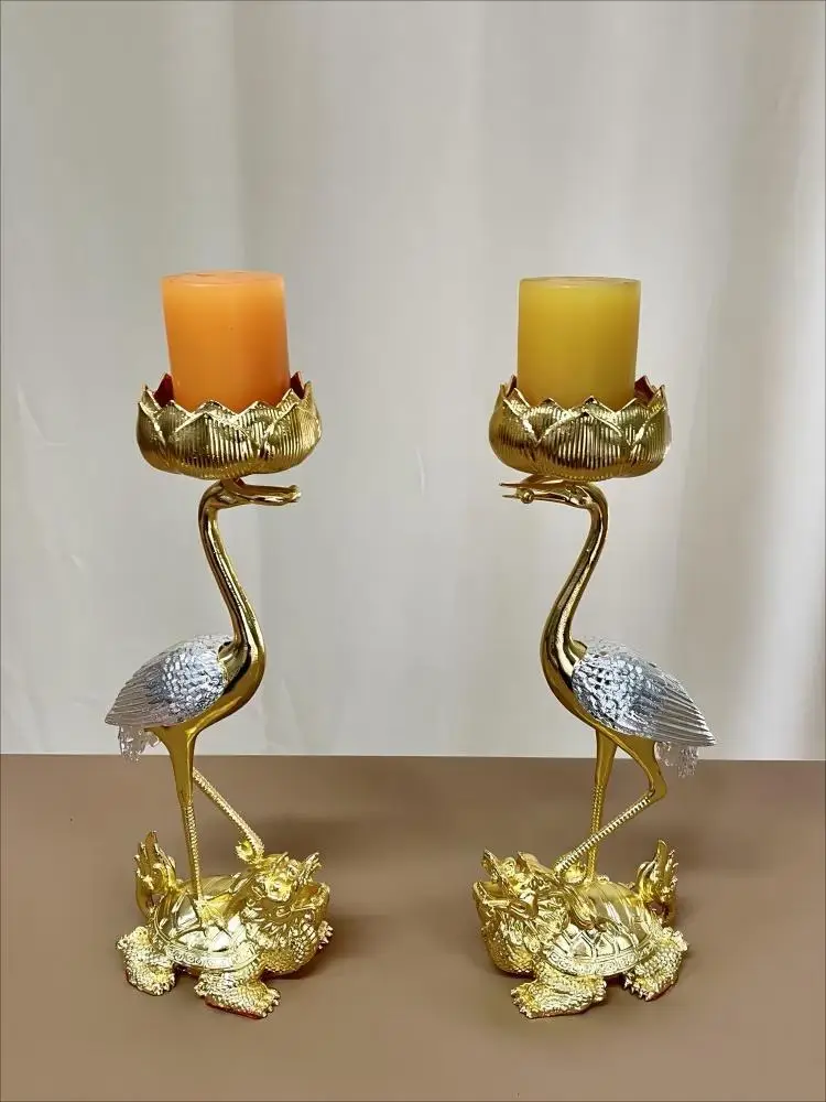 Candle Holder Chinese Crane Dragon Turtle Alloy Candlestick Decoration Worship High-End Home Candle Lamp Holder Metal Pair