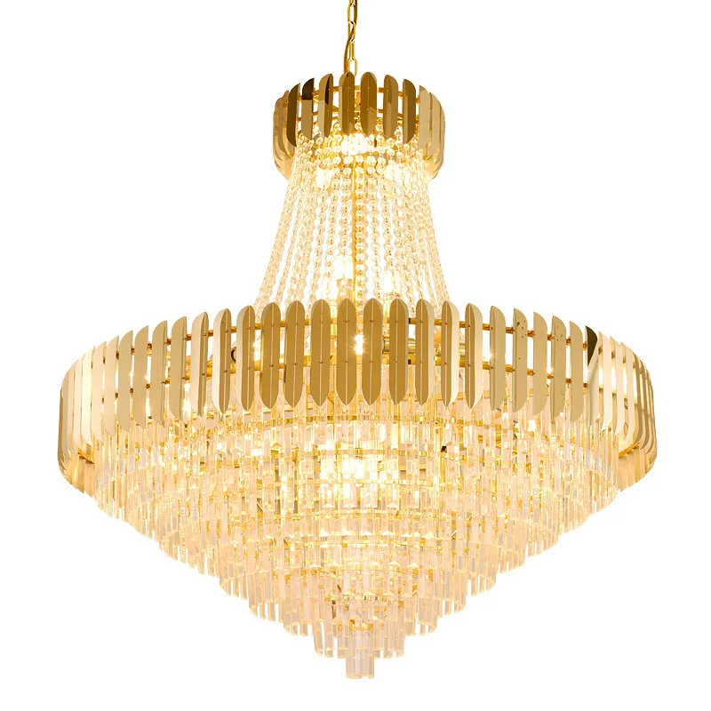 

Duplex building chandelier empty living room villa stairs light luxury floor