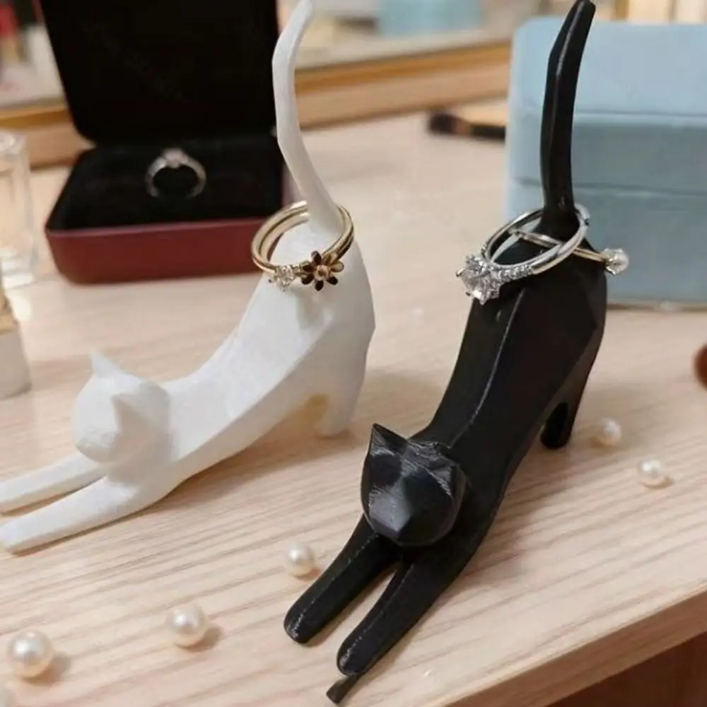 

Mini Kitten Ring Storage Rack 3D Printed Minimalist Style Resin Cat Sculpture Exquisite Jewelry Storage Cat Sculpture Ornament