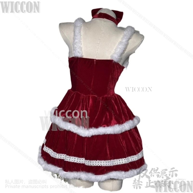 Navidad 2024 nuevo disfraz vestido de sirvienta Sexy rojo Lolita Cosplay Anime Santa Claus lindo señoras Slim felpa Cos para niñas personalizado