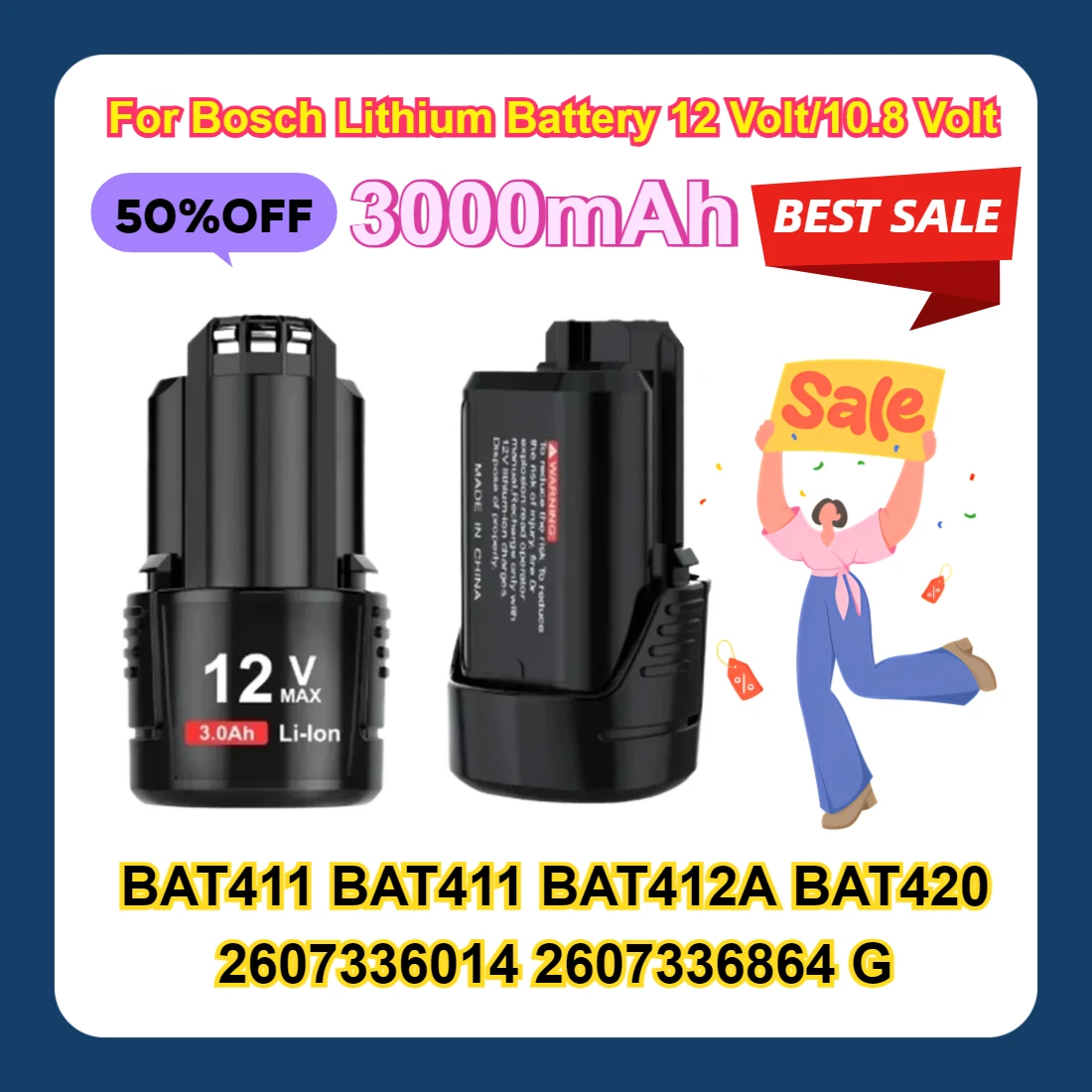 

For Bosch Lithium Battery 12 Volt/10.8 Volt 3000mAh Lithium Battery BAT411 BAT411 BAT412A BAT420 2607336014 2607336864 G