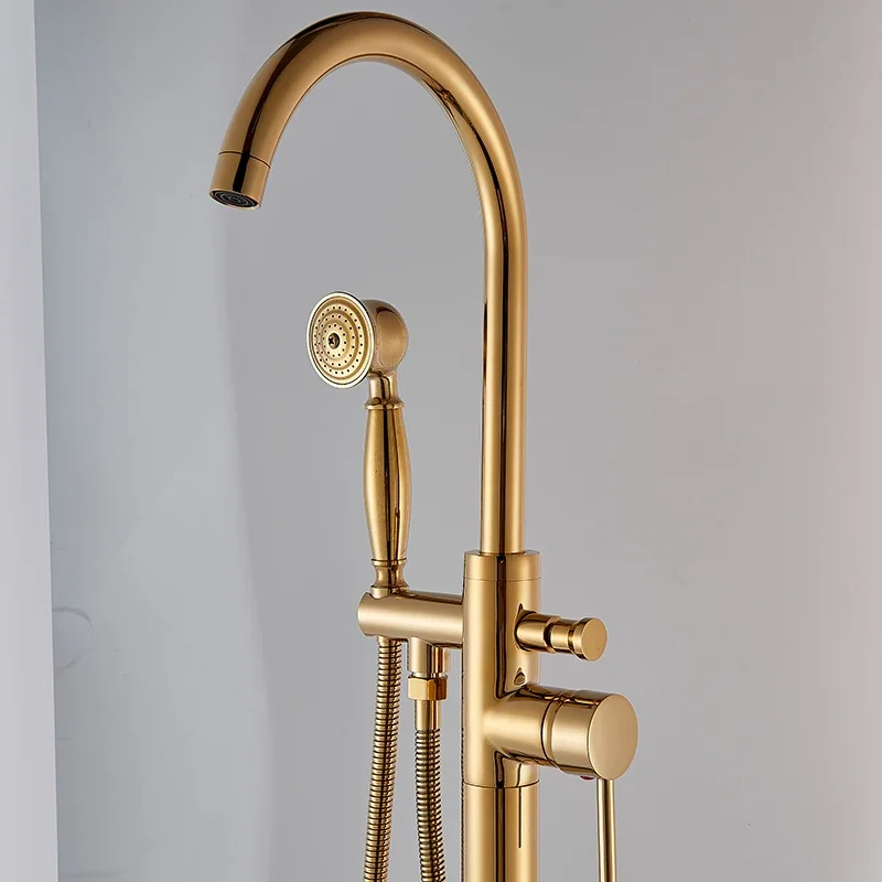 Vidric Vidric Golden Bathtub Shower Faucet Single Handle Hot Cold Water Mixer cTap Brass Handshower Floor Standing Bath Shower F