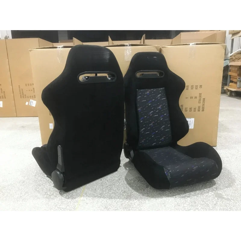 High Quality Black & Yellow Cloth Racing Bucket Seats Universal Dual Lock Rails for Racing Car Modification