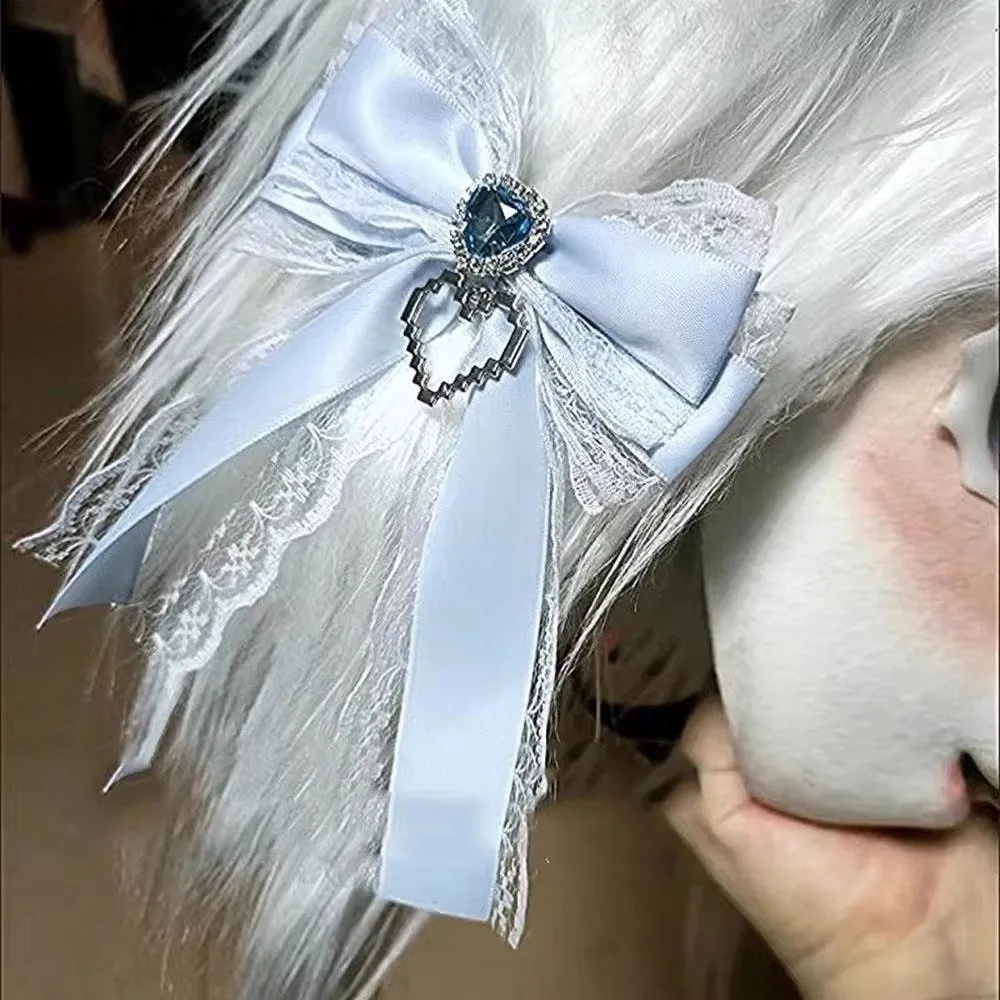 1/2PCS Ribbon Lace Bow DIY Ribbon Bowknot Kit Double Layer Bow Pendant Heart Diamond Clip ItaBag Bow Accessories Bling Heart