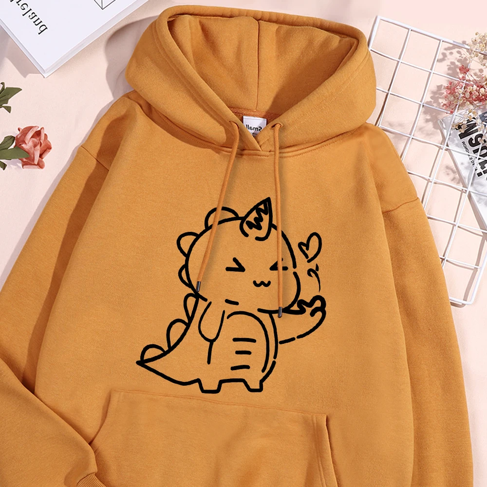 Little Dinosaur Cares More About You Than Anything Else Sweatshirt Male Fashion Fleece Hooded Autumn Crewneck Hoodies Casual