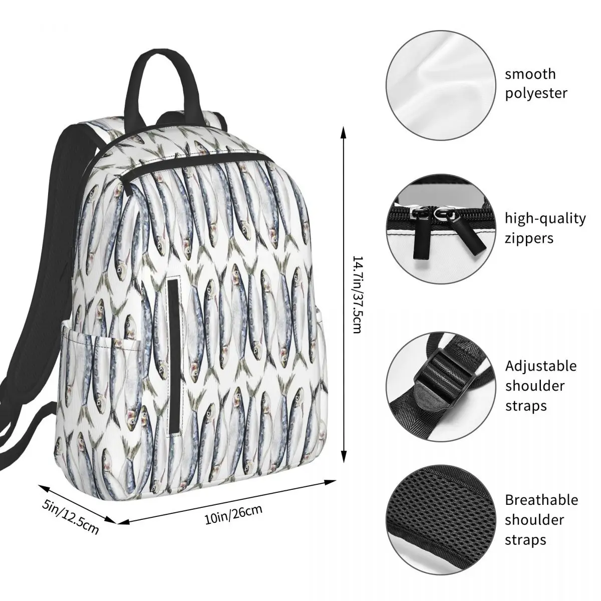 Tropical Fish Marine Pattern Backpack Student BookBag Children School Bag Computer Shoulder Bags Men Women