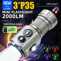 Powerful 2000 Lumens 3 LED Flashlight USB Rechargeable With RGB Side Lamp Outdoor Hiking Camping Cap Clip Torch with Magnet