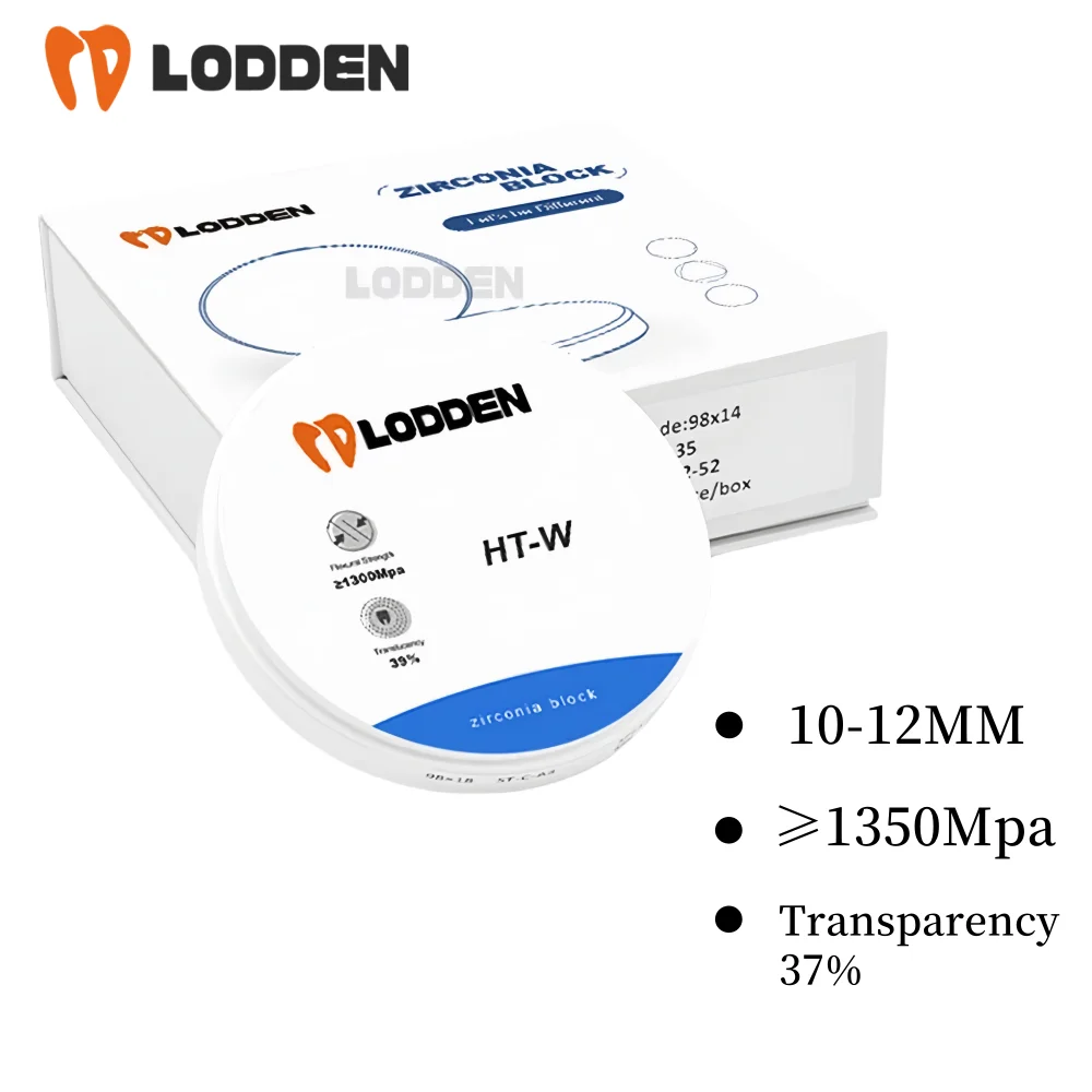 

Lodden Zirconia Block 98mm HT-W White Transparency 37% Strength Dental Material Milling Preshaded Zirconium Disc