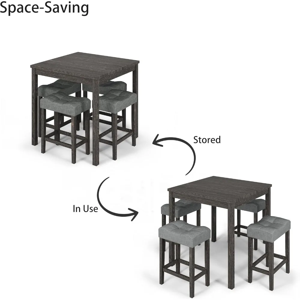 5-Piece Counter Dinner Height Table Set, Indoor Modern Rectangular Dining Table Furniture Set for Kitchen, 35 inch Dining Table
