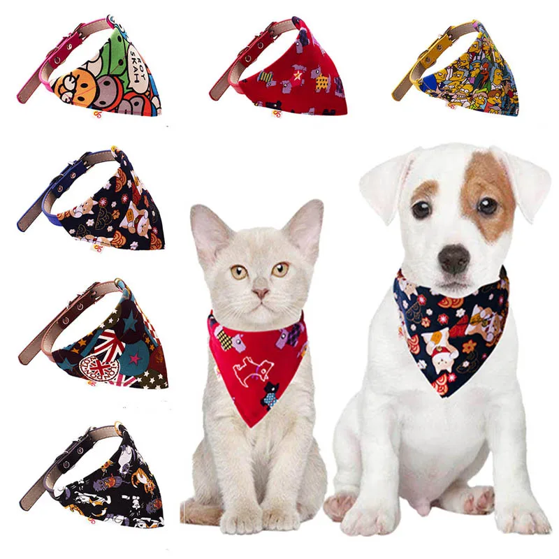 Adjustable Leather Dog Collars Puppy Neck Scarf Personalized Print Design Cat Slobber Towel Chihuahua Neckerchief Pet Supplies