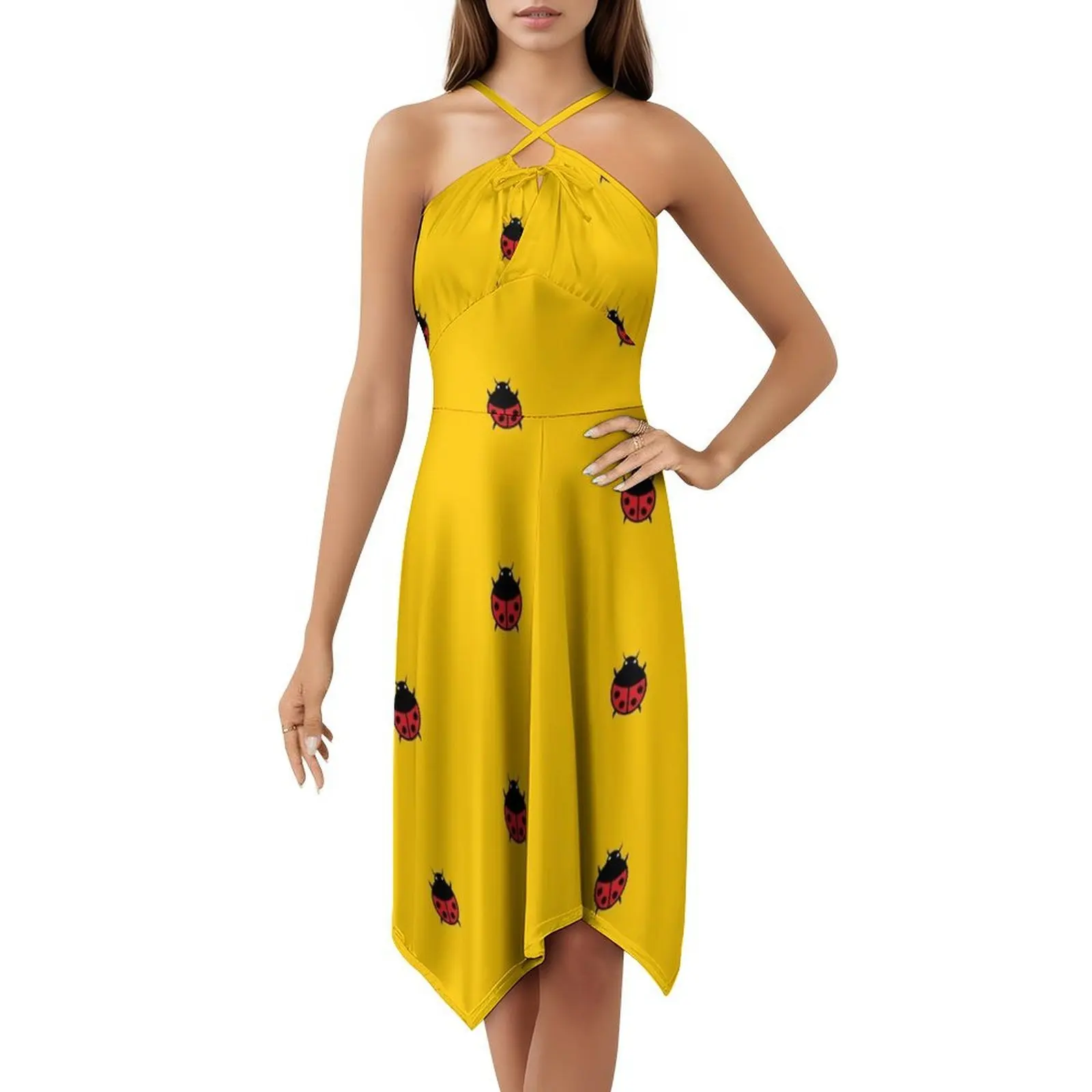 فستان على الطراز الكوري البسيط للنساء، فستان كاجوال أنيق للحفلات أو الارتداء اليومي، حشرة حيوانات لطيفة، لون أطفال رائع