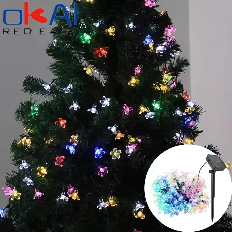 

Разноцветные солнечные гирлянды, светодиодные уличные водонепроницаемые праздничные вечерние садовые декоративные светильники, световая гирлянда с цветком лотоса и вишни