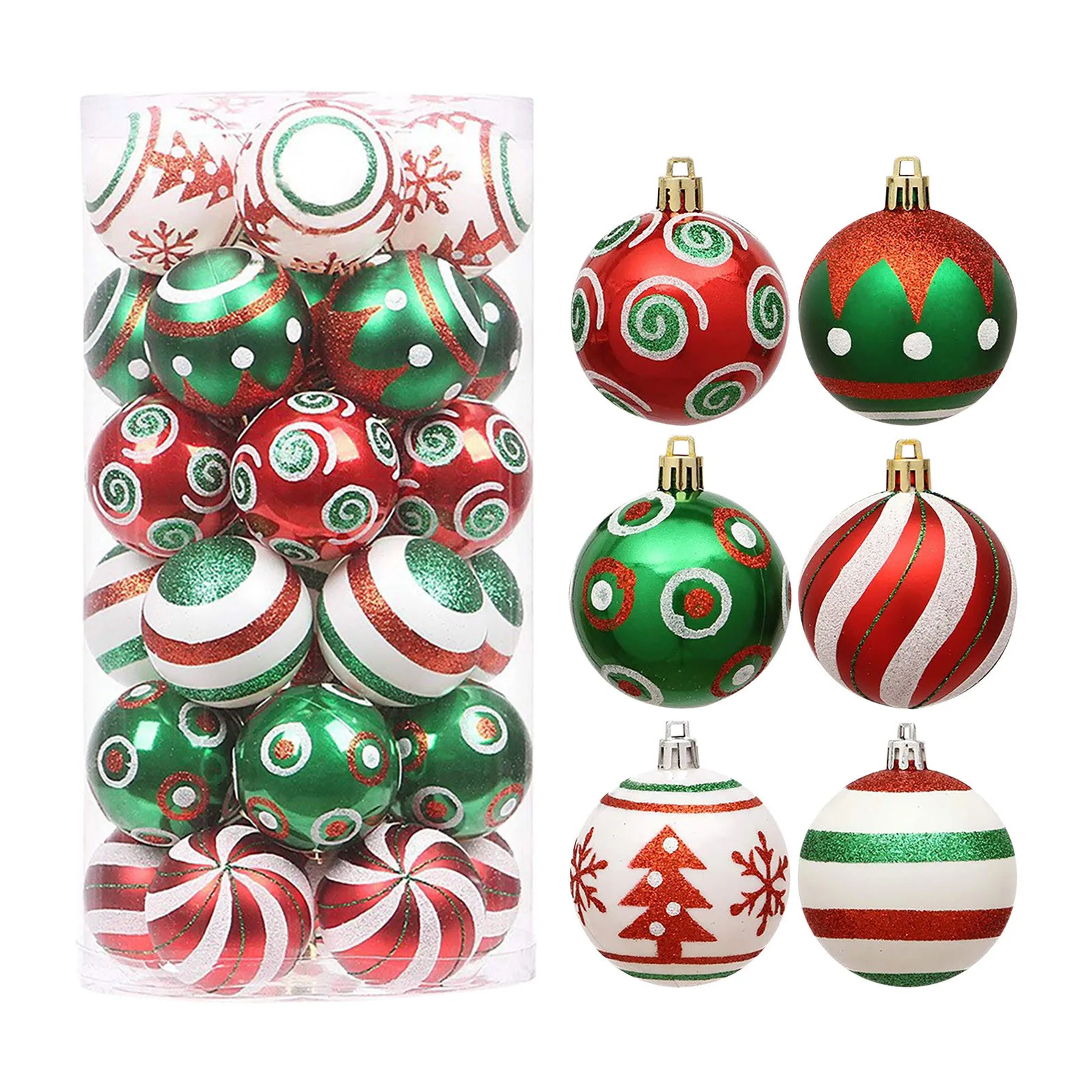 30Pcs Christmas Ball Ornaments Red Green Glitter Balls Decoration For Home Xmas Tree Hanging Pendant New Year Gift Navidad