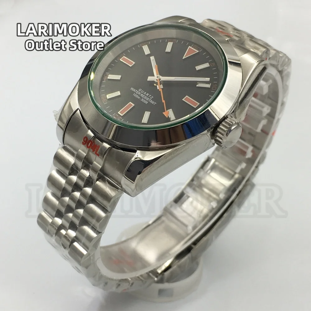 LARIMOKER Ronda515-12h ผู้ชายควอตซ์นาฬิกา 36 มม./39 มม.สีเขียว Sapphire Glass สีดําสีขาว dial Lightning มือสร้อยข้อมือเหล็ก