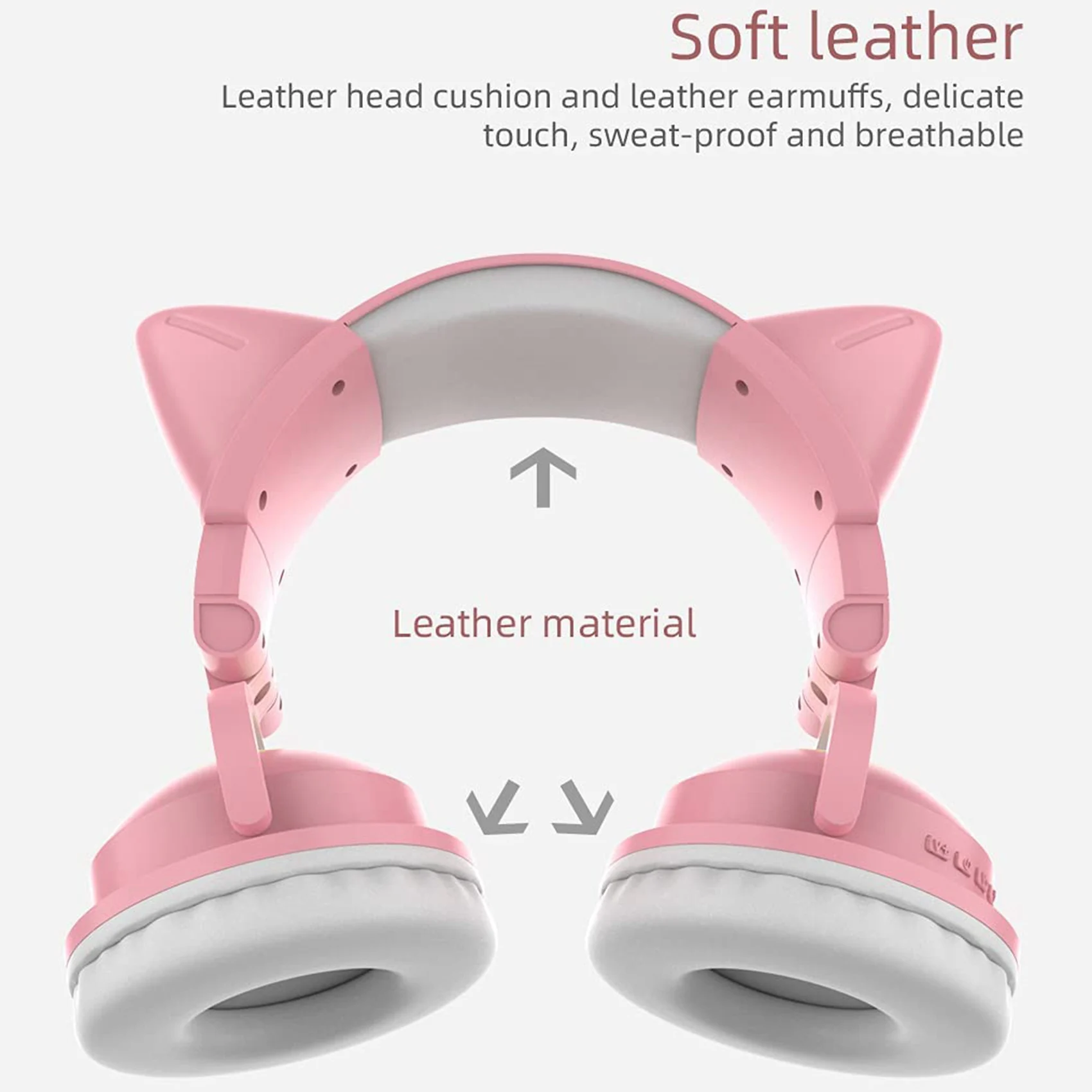 Cat Ear Headphones, LED Lights Computer Headphones, Headset Bluetooth 5.0 Headphones, Built-in Microphone (Pink)