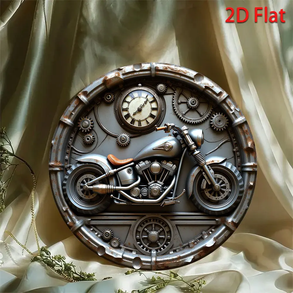 Vintage Motorcycle Iron Wall Clock 8 Inch Non-Ticking Metal Gear Decor for Garage Bar Cafe