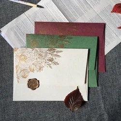 Lot de 20 enveloppes en papier épais, MIni taille, fleur d'or, pour carte de vœux, carte postale, taille de stockage