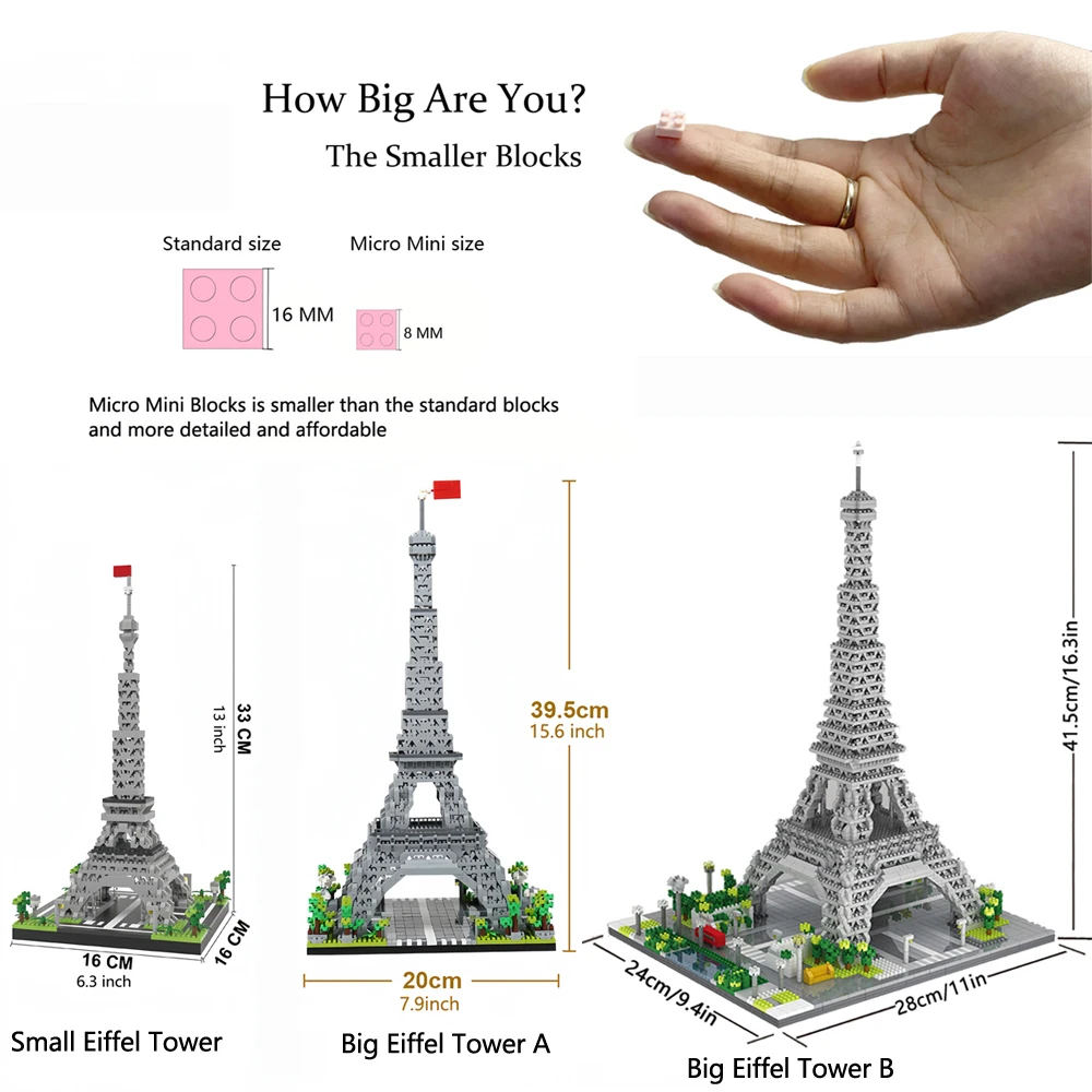 Knew Built Exquisite Paris Eiffelturm Micro Mini Bausteine Spielzeug Set: LED beleuchtet, perfektes Geschenk beleuchtet Ihre Welt – Detail 3