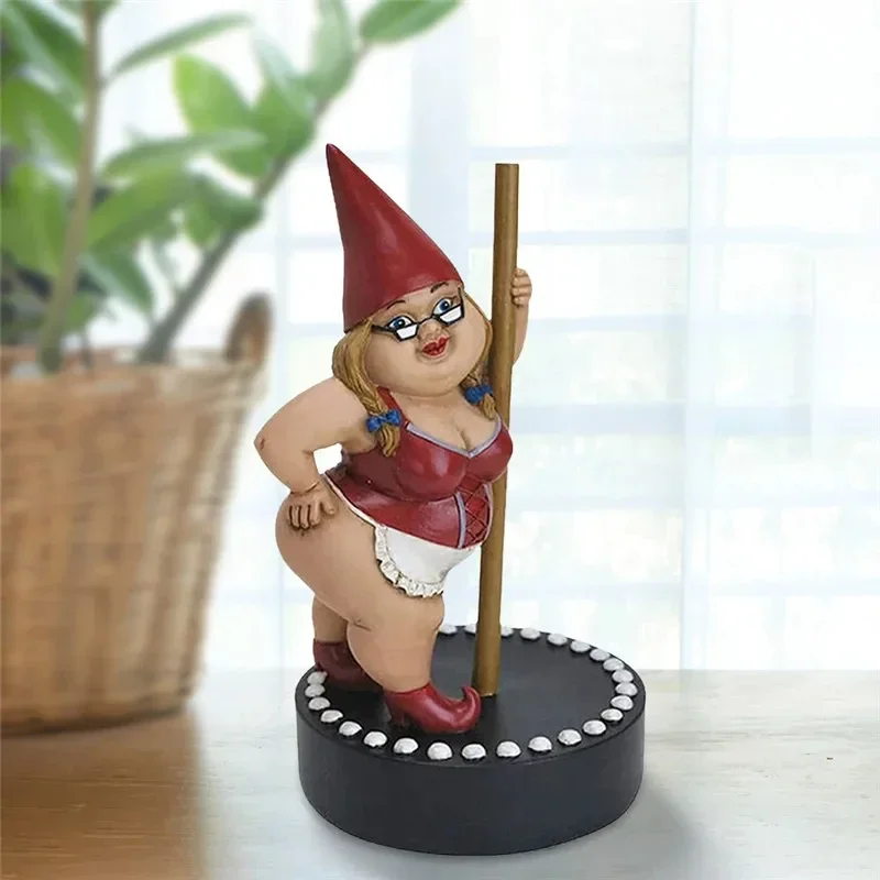 Garden Pole Dancing Gnome Resin Art Statue Outdoor Decor Sculpture Garden Figurines Home Landscape Ornament Crafts Decoration