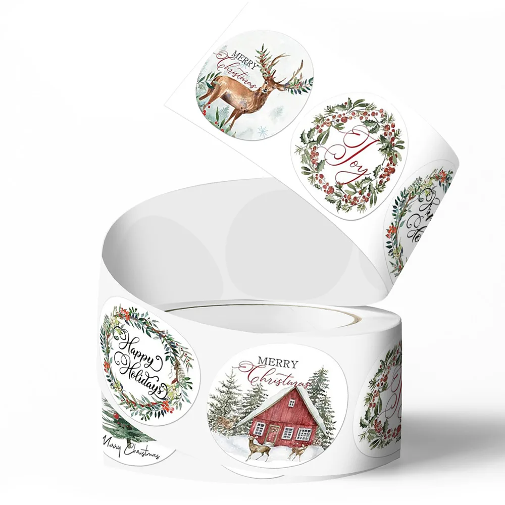 JCAC 500pcs/roll Cartoon Christmas-Themed Gift Label Stickers, Self-Adhesive Sticker Decals, Praise Seal Reward Stickers