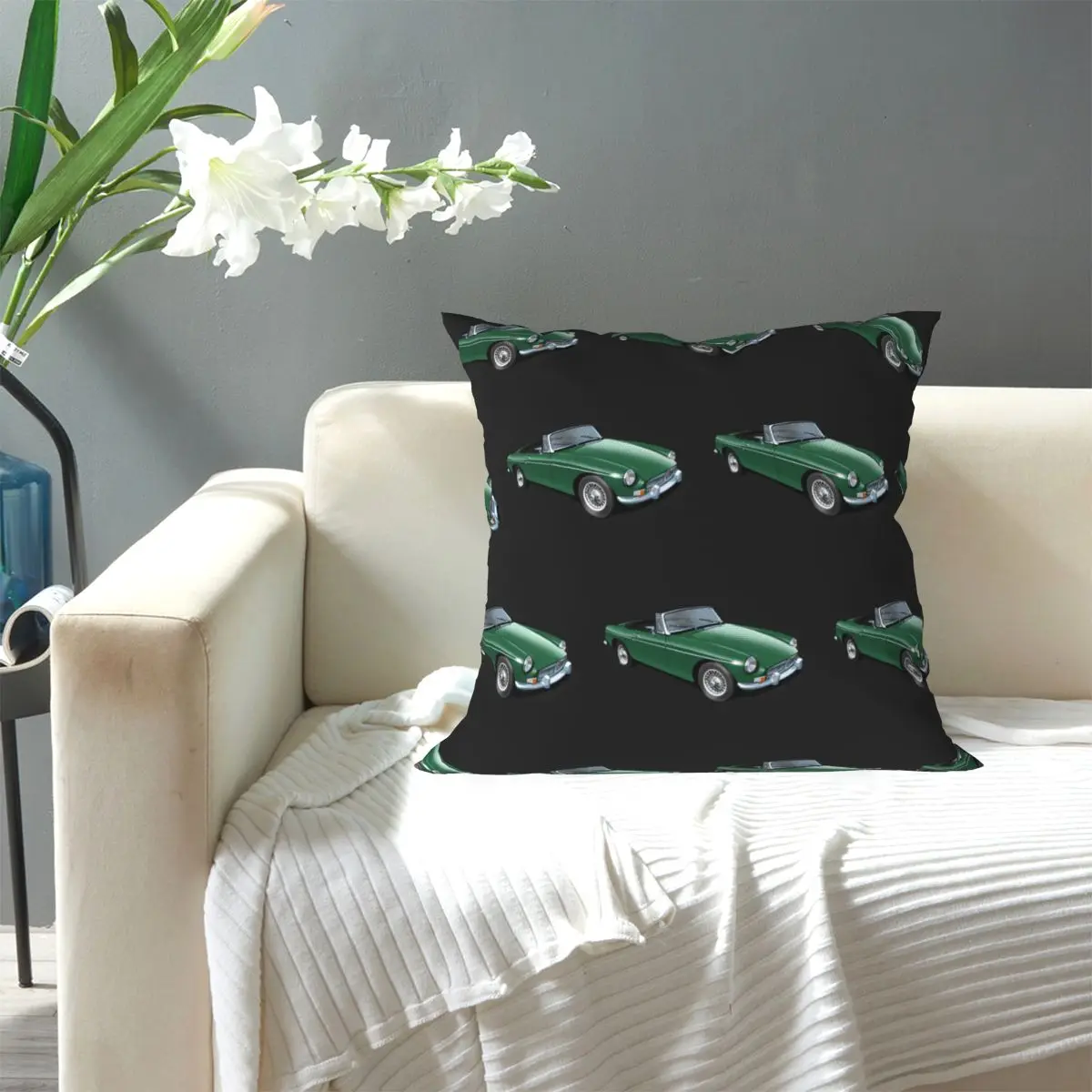 MGB Roadster In British Racing Green Square Pillowcase Pillow Cover Cushion Decor Comfort Throw Pillow for Home Bedroom