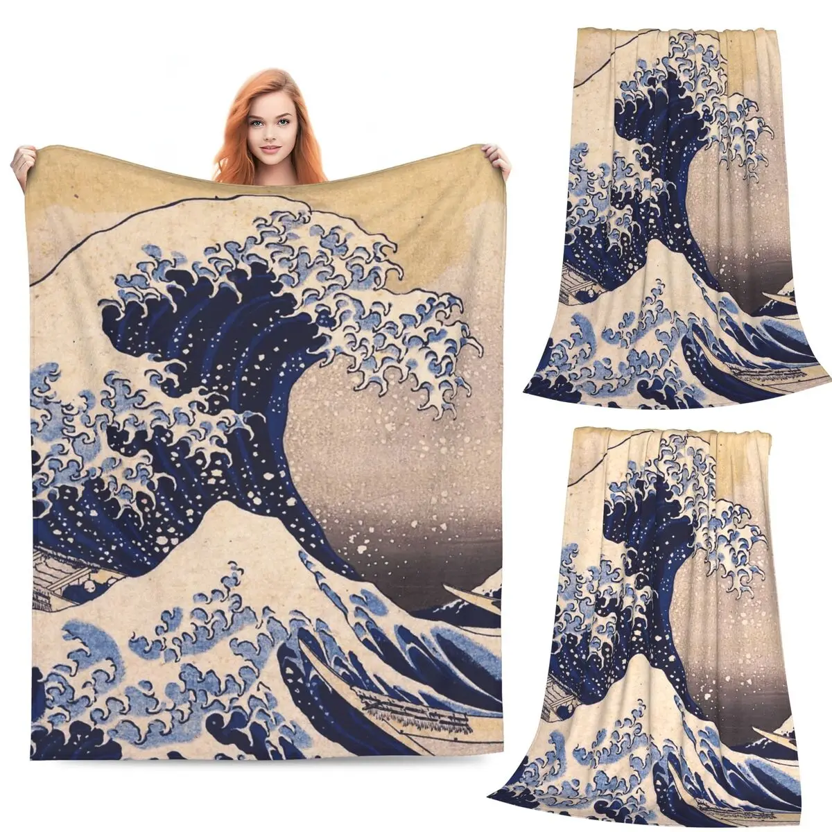 

The Great Wave Off Kanagawa By Katsushika Hokusai Blanket Flannel Throw Blankets for Home Bedroom Travel Throws Bedspread Quilt