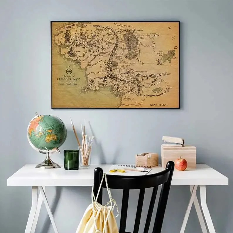 Lord of the Rings Middle Earth Map Vintage Poster - Retro Wall Art for Bedroom & Study