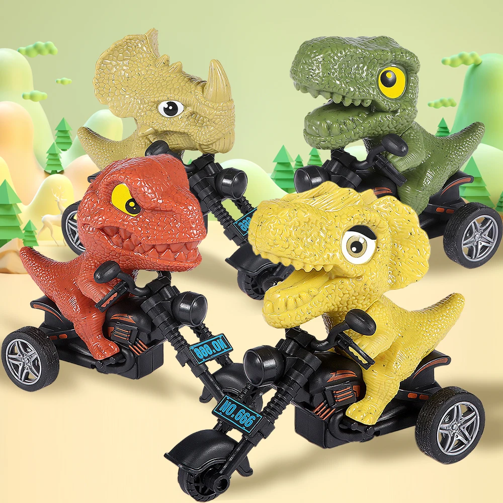Dinosaur Riding Motorcycle Car Children Toy Inertia Animal Model Pull Back Toy Miniatures Figurines Dinosaur Toys for Kids Gift