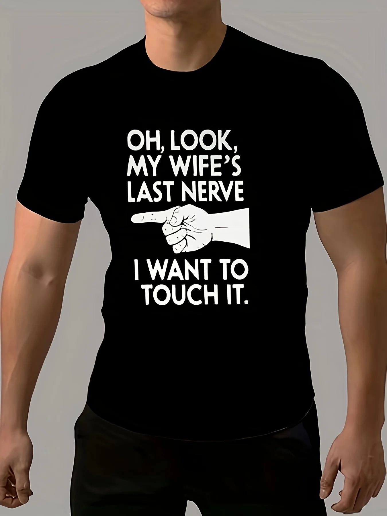 [Camiseta normal] Camiseta gráfica humorística para hombre 100% poliéster |   "Oh mira el último nervio de mi esposa" Estampado de cuerpo completo