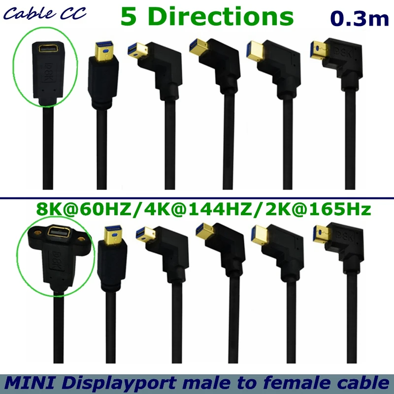 Laptops 8K@60HZ / 4K@144HZ / 2K@165Hz Elbow Mini DisplayPor Revolution Mini DP Female With Fixed Screw Hole Test Extension Cable